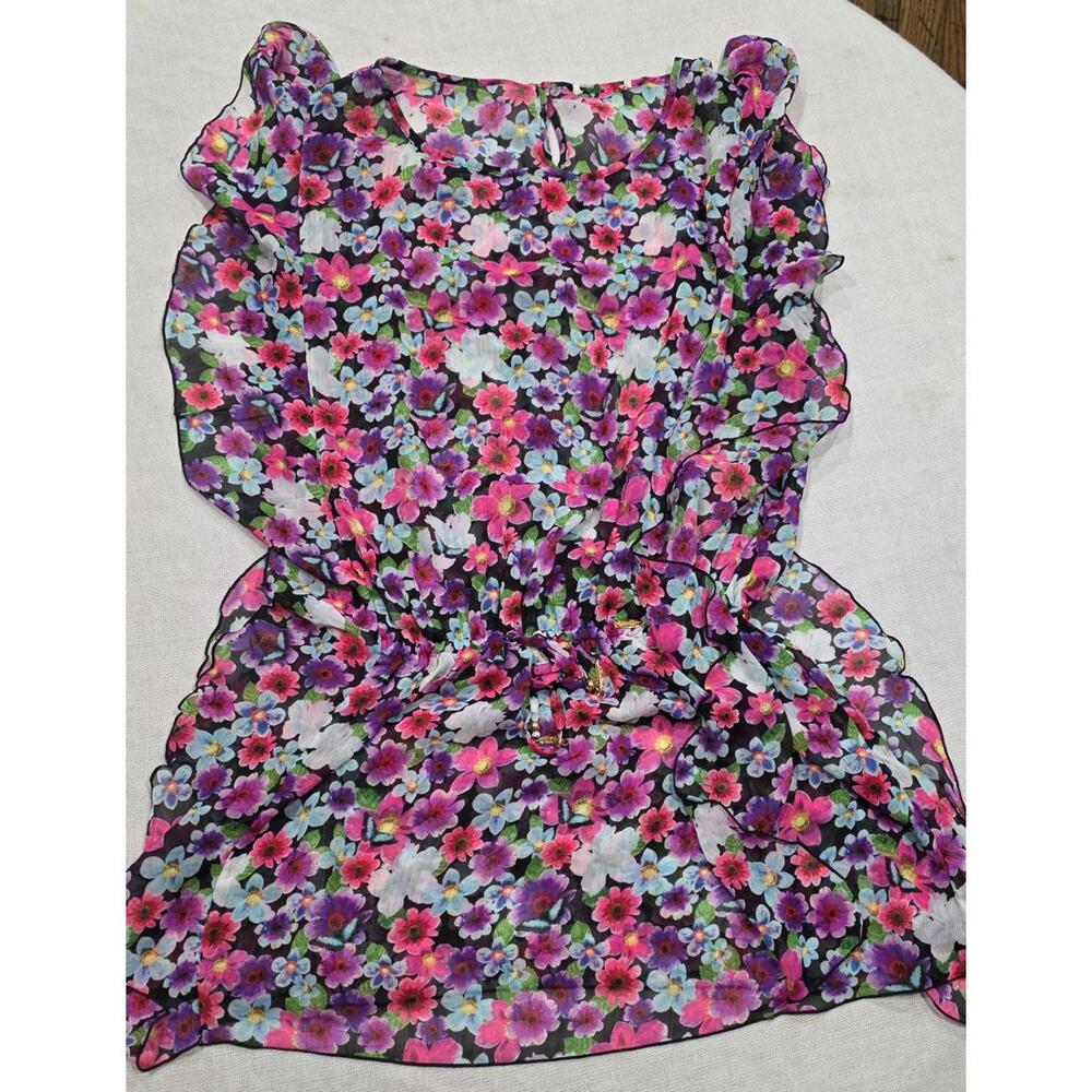 Jessica Simpson Floral Sheer Ruffle Coverall Dress Sz L
